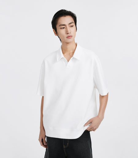 Relaxed Drop Shoulder Polo Collar Knit Top