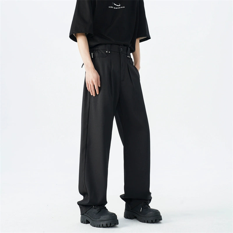Belted Pleated Lightweight Trousers with Side Pockets