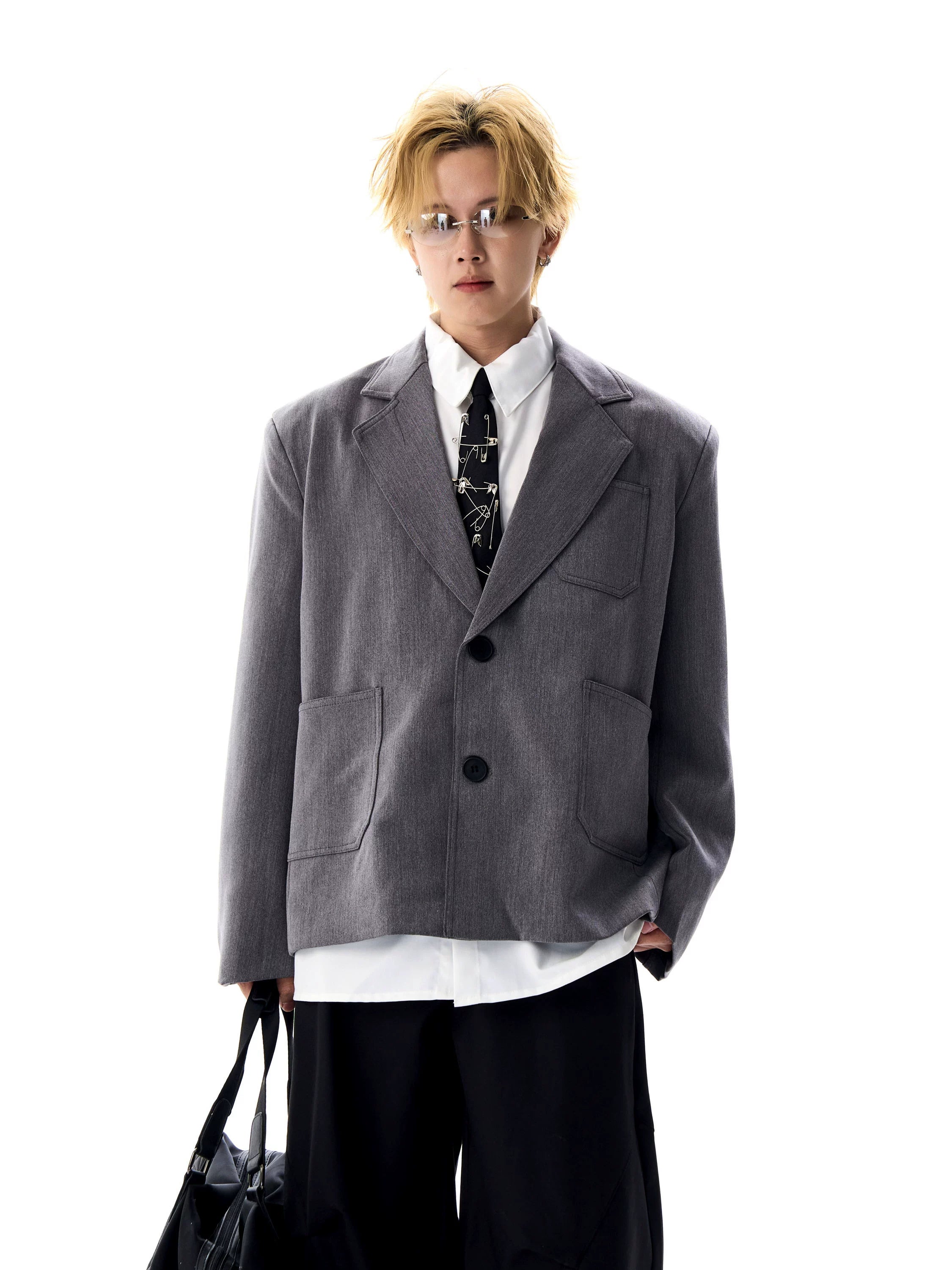 Boxy Oversized Mid-Crop Single Breasted Blazer