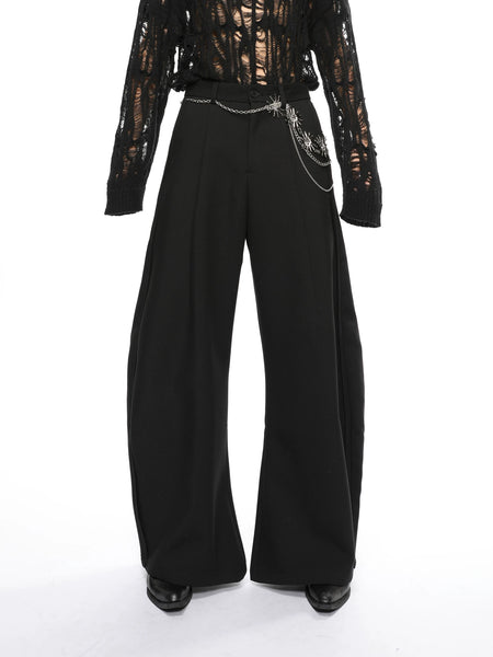 Wide Semi-Flare Barrel Leg Pleated Trousers
