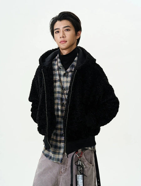 Mid-Crop Sherpa Hooded Zip Jacket - nightcity clothing