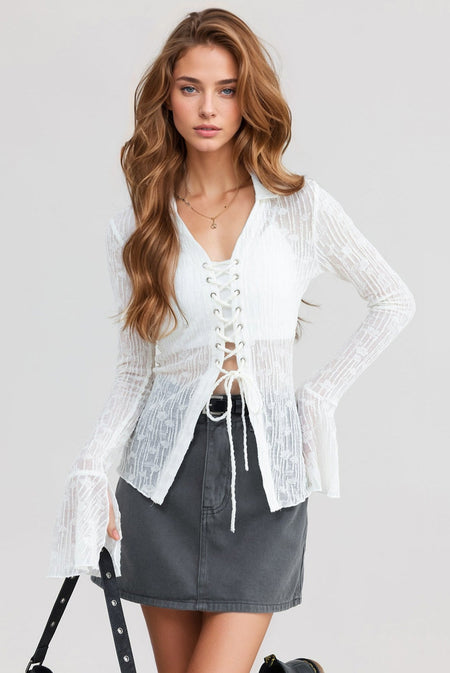 Sheer Translucent Split Hem Top - nightcity clothing