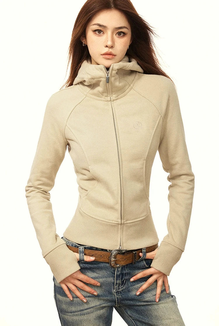 Skinny High Collar Hoodie Zip Jacket