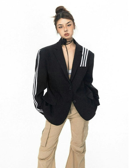 Striped Trim Single-Breasted Blazer Jacket