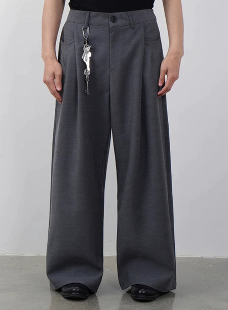 Wide Leg Single-Pleated Trousers with Tailored Waistband