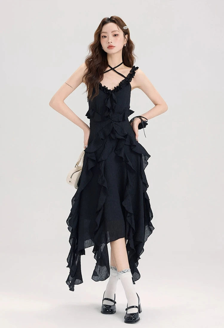 Ruffled Asymmetric Hemline Sleeveless Dress