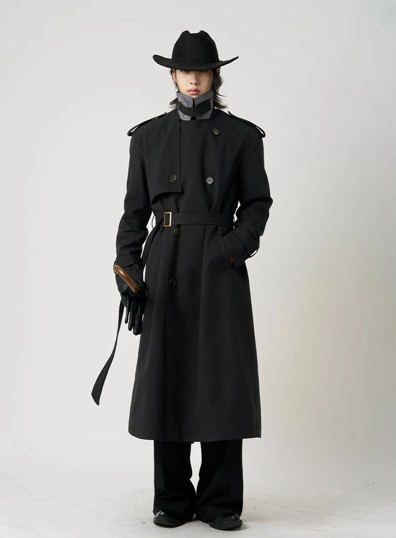 Longline Double-Breasted Belted Classic Trench Coat