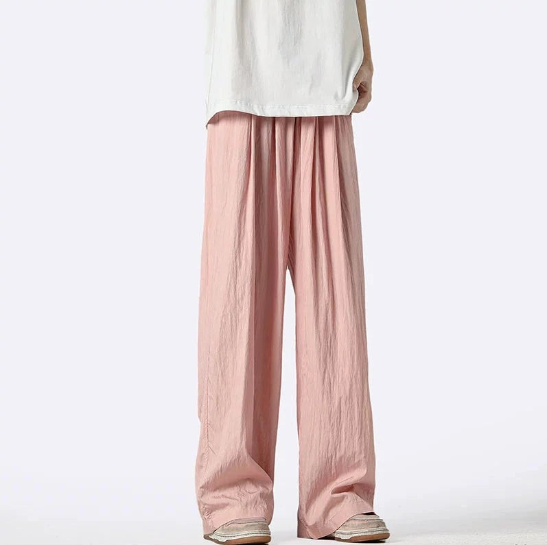 Wide-Leg Elastic Waist Pleated Trousers