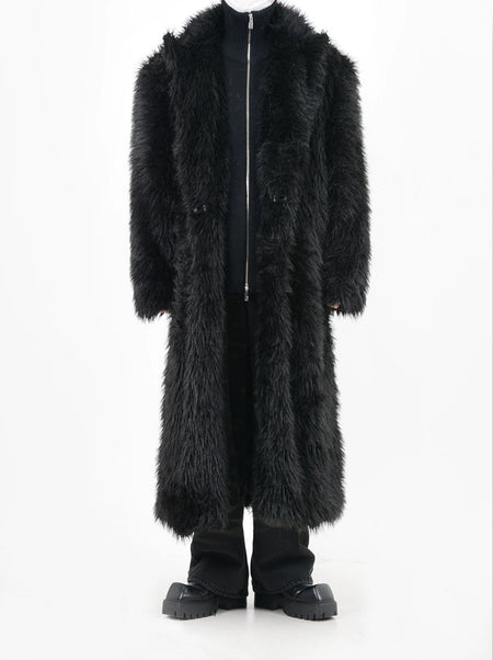 Double Breasted Faux Fur Longline Coat