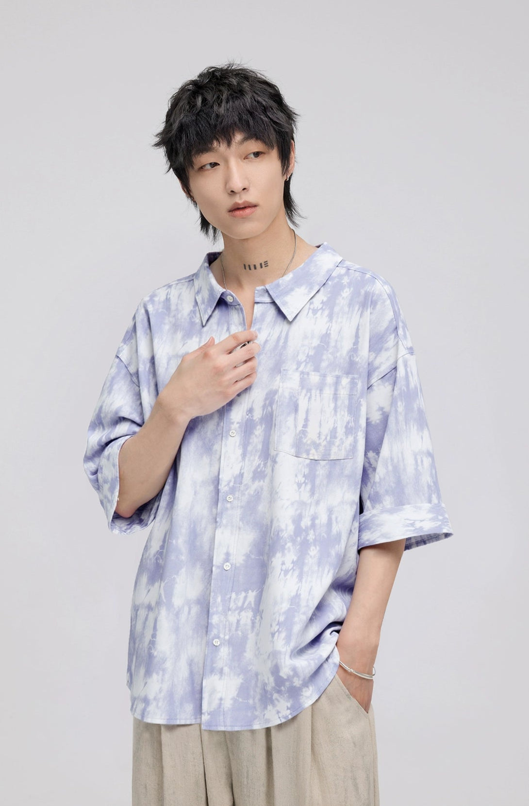 Oversized Tie-Dye Button-Up Shirt with Drop Shoulders