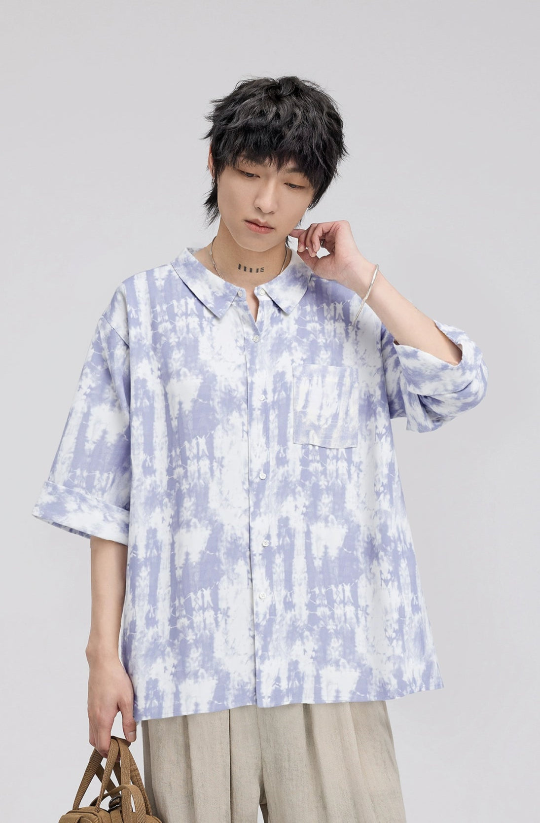 Oversized Tie-Dye Button-Up Shirt with Drop Shoulders