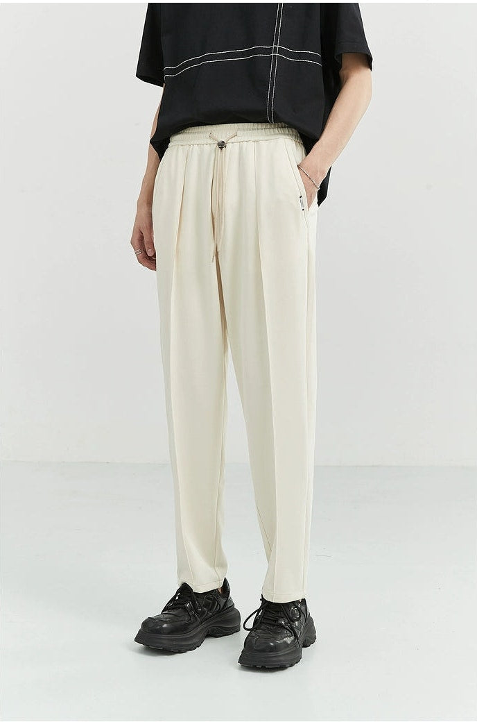 Slim Pleated Tapered Trousers with Pockets