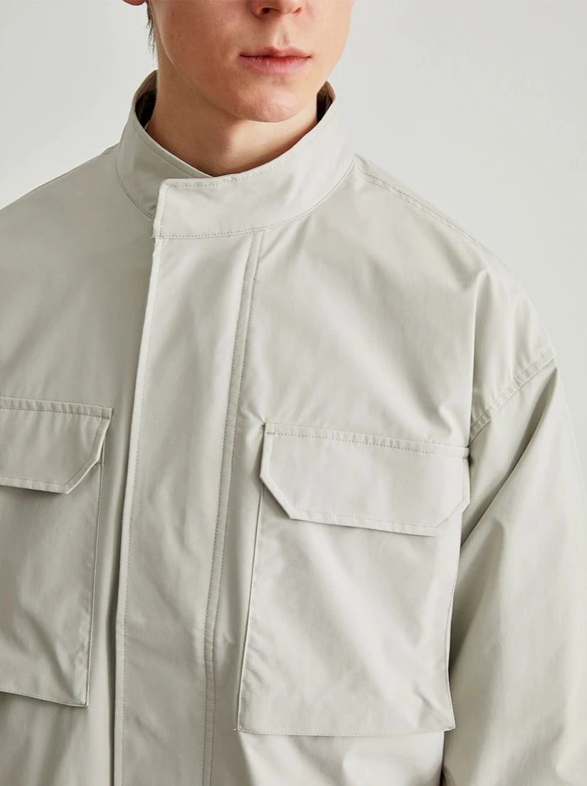 Utility Jacket with Stand Collar and Patch Pockets