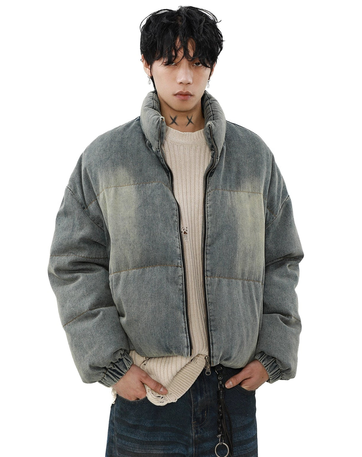 Sandlbast Denim Puffer Mid Crop Jacket