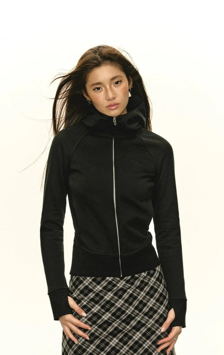 Slim Fit High Collar Zip-Up Hoodie