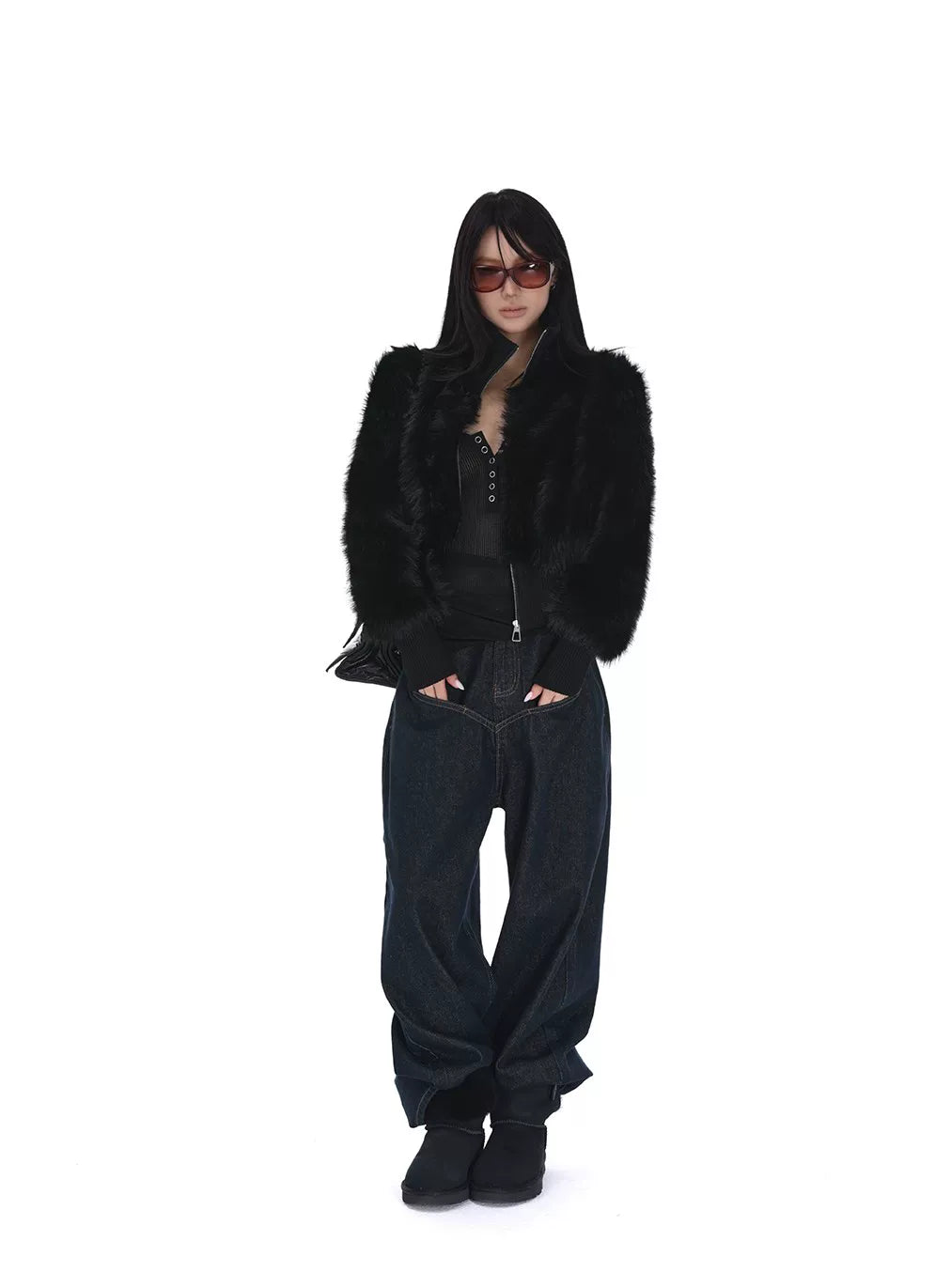 Faux Fur High-Neck Cropped Jacket - nightcity clothing