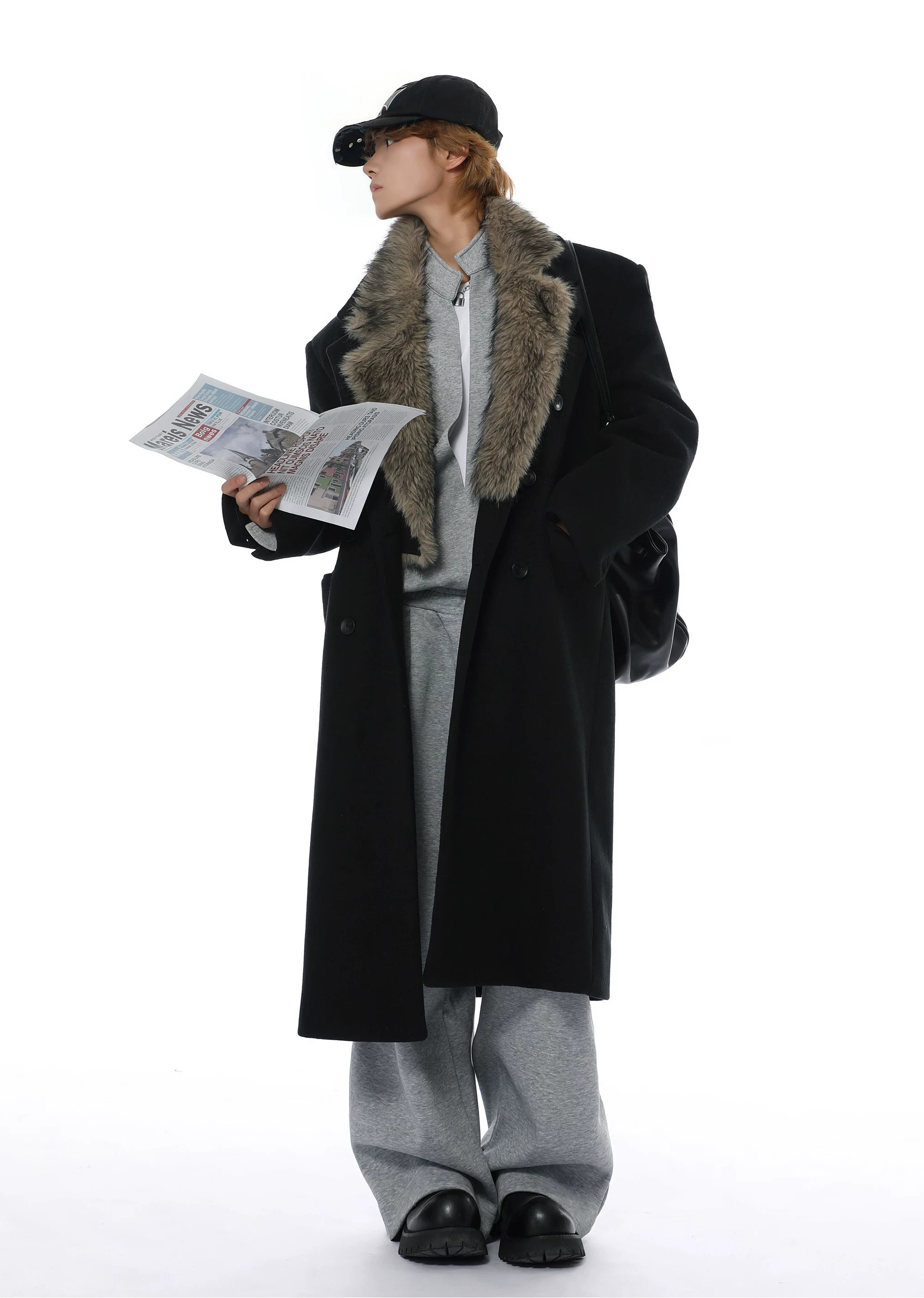 Longline Overcoat with Detachable Faux Fur Collar - nightcity clothing