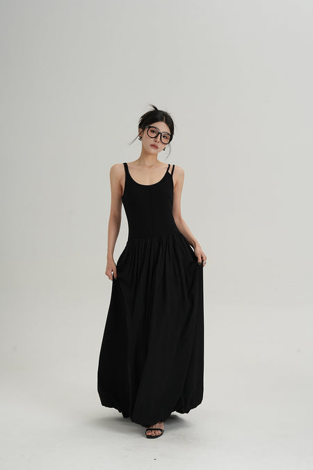 Sleeveless Double Strap Maxi Balloon Dress - nightcity clothing