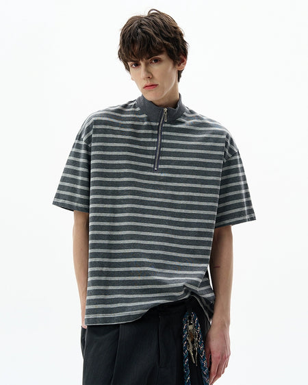 Stripe Half Zip Short Sleeve Shirt