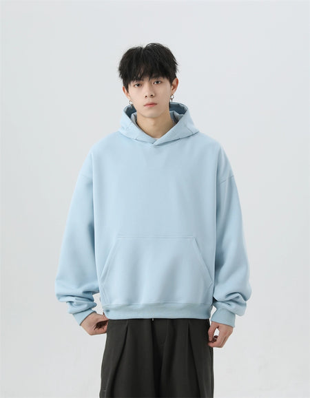 Oversized Mid-Crop Pullover Hoodie with Front Pocket