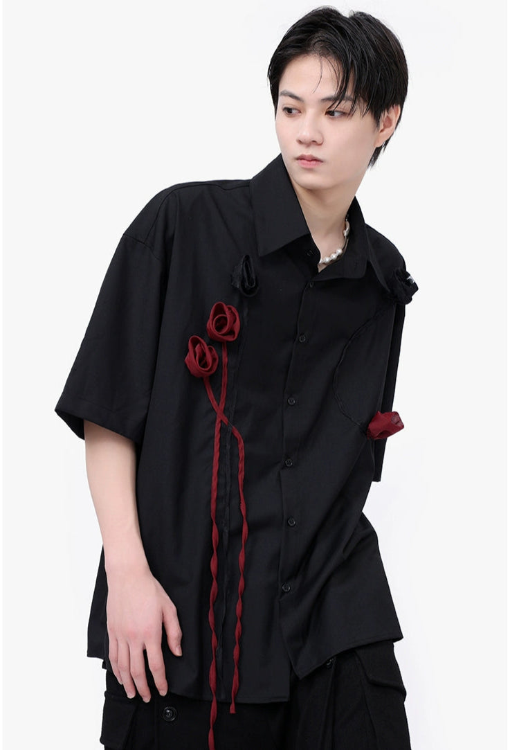 Short Sleeve Shirt with Sculpted Rosette Embellishments