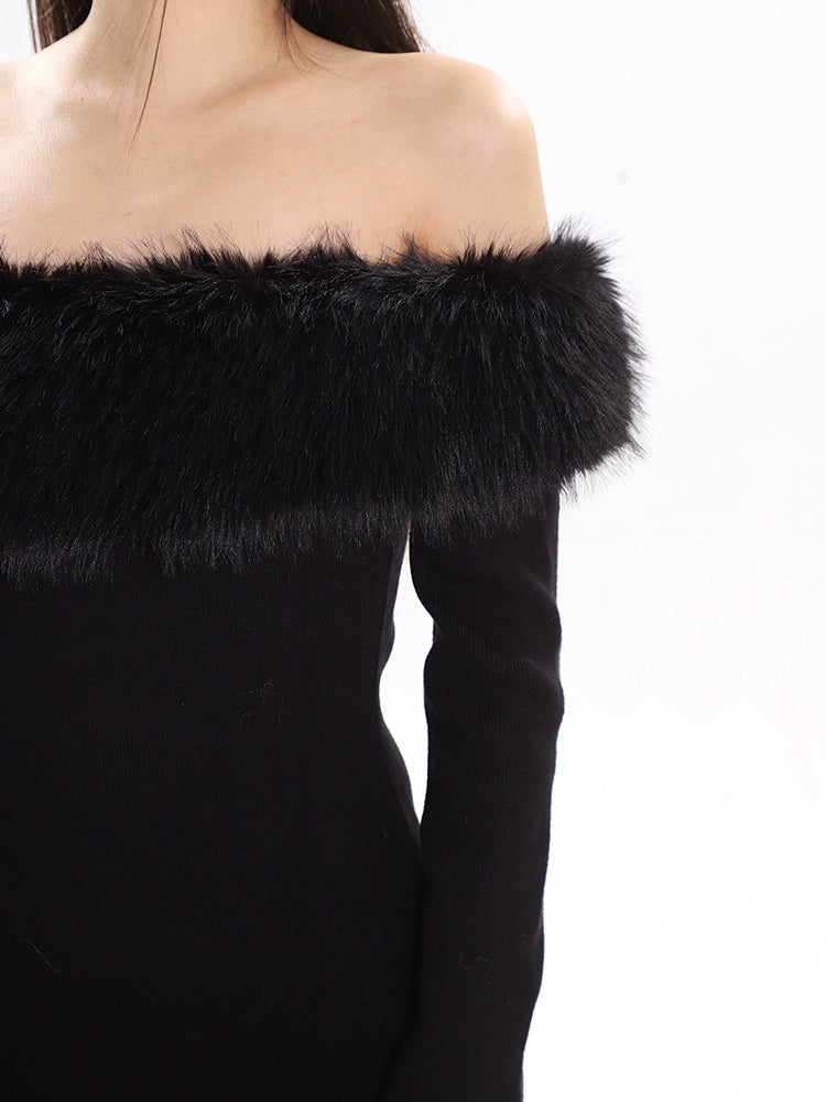 Off the shoulder fur dress hotsell