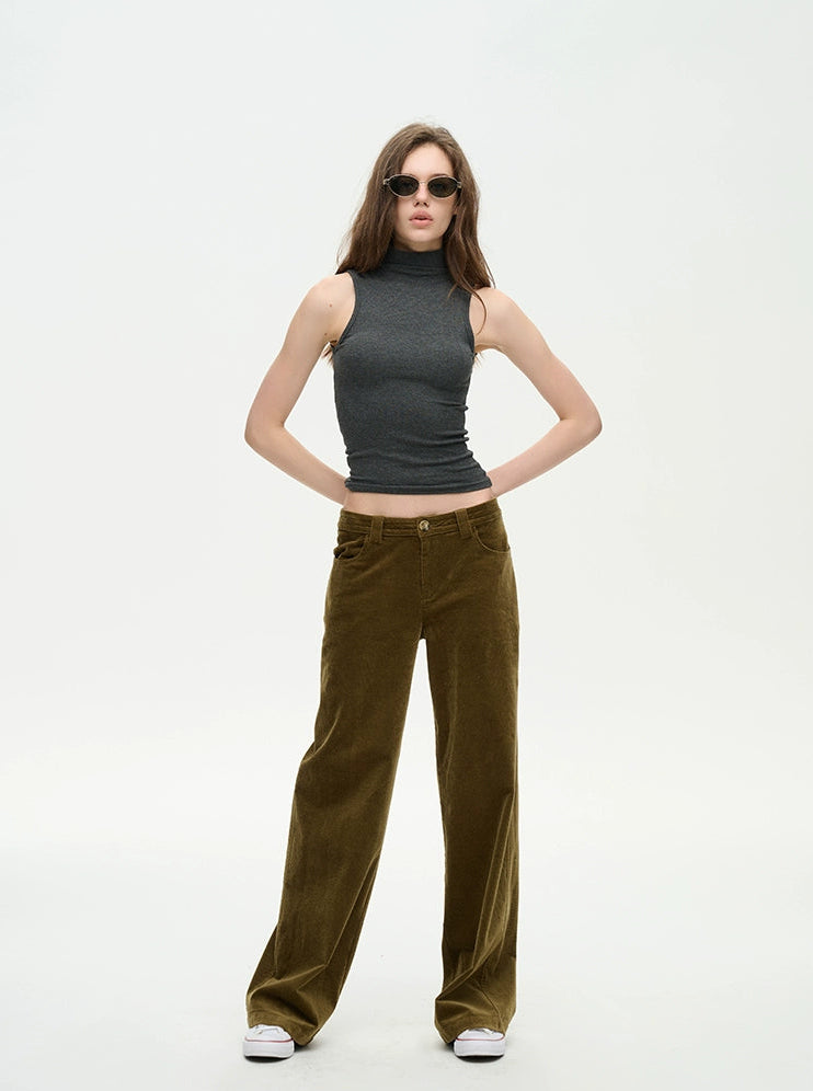 Wide Leg Mid-Waisted Retro Corduroy Pants