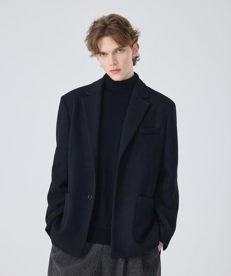 Oversized Single-Breasted Blazer Jacket with Structured Notched Lapel