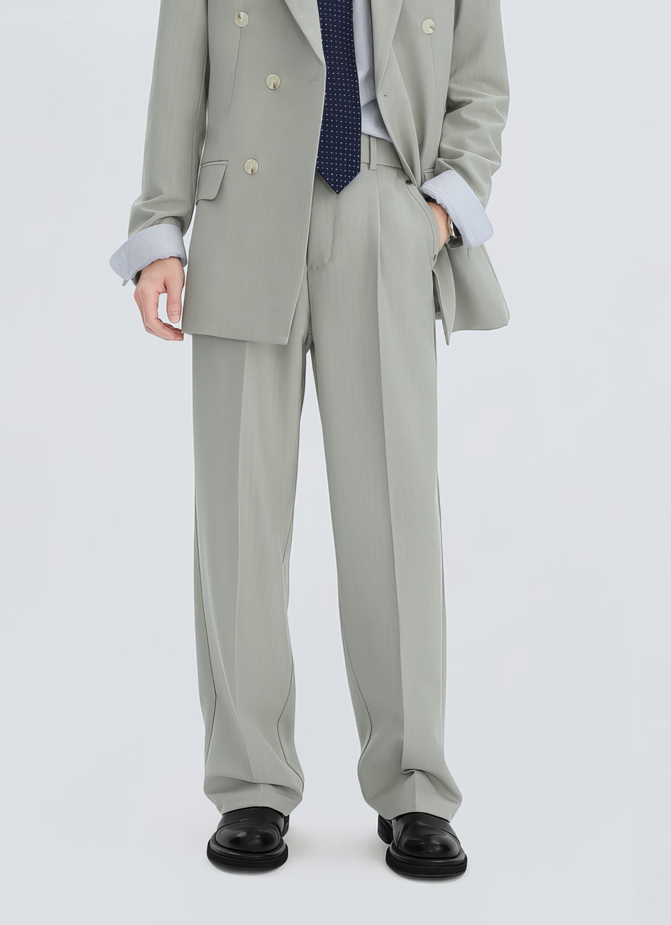 Straight Leg Pleated Trousers with Belt Loops
