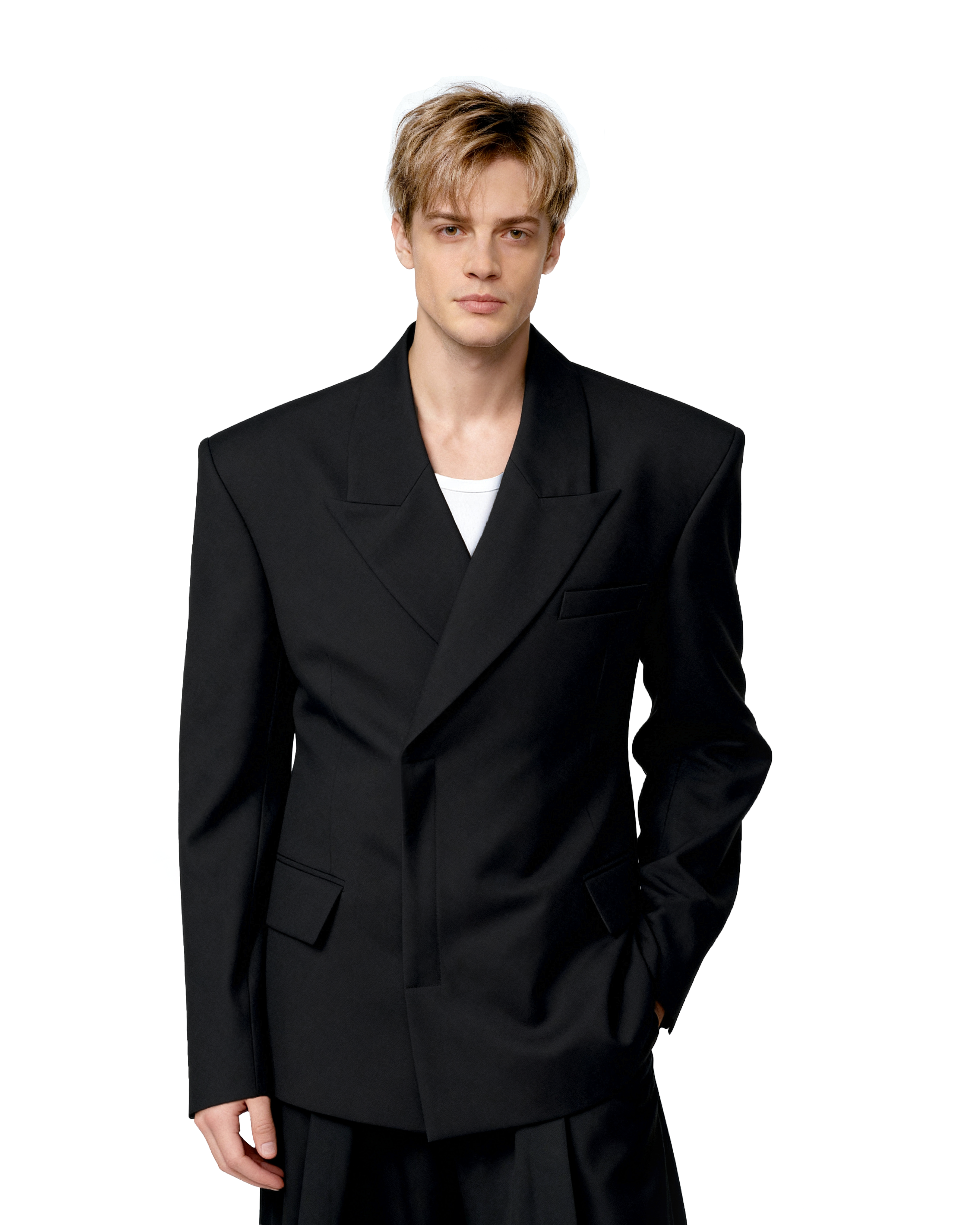 Structured Boxy Double-Breasted Hidden Button Blazer-2