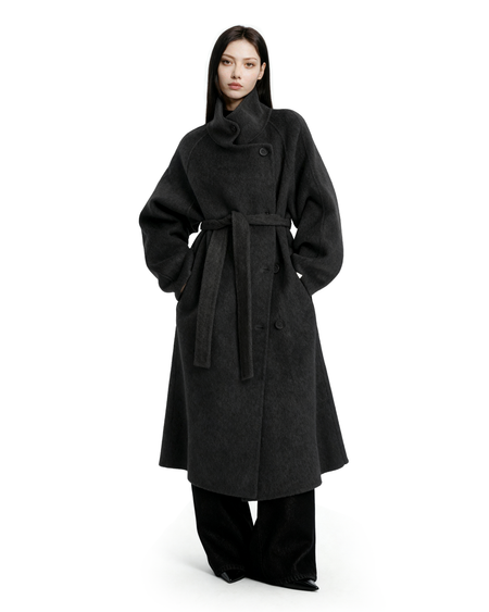 Asymmetric Button Belted Long Coat - nightcity clothing
