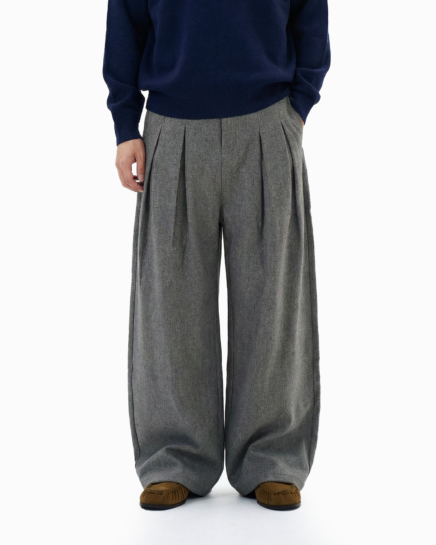 Pleated Mid-Waist Wide Leg Trousers