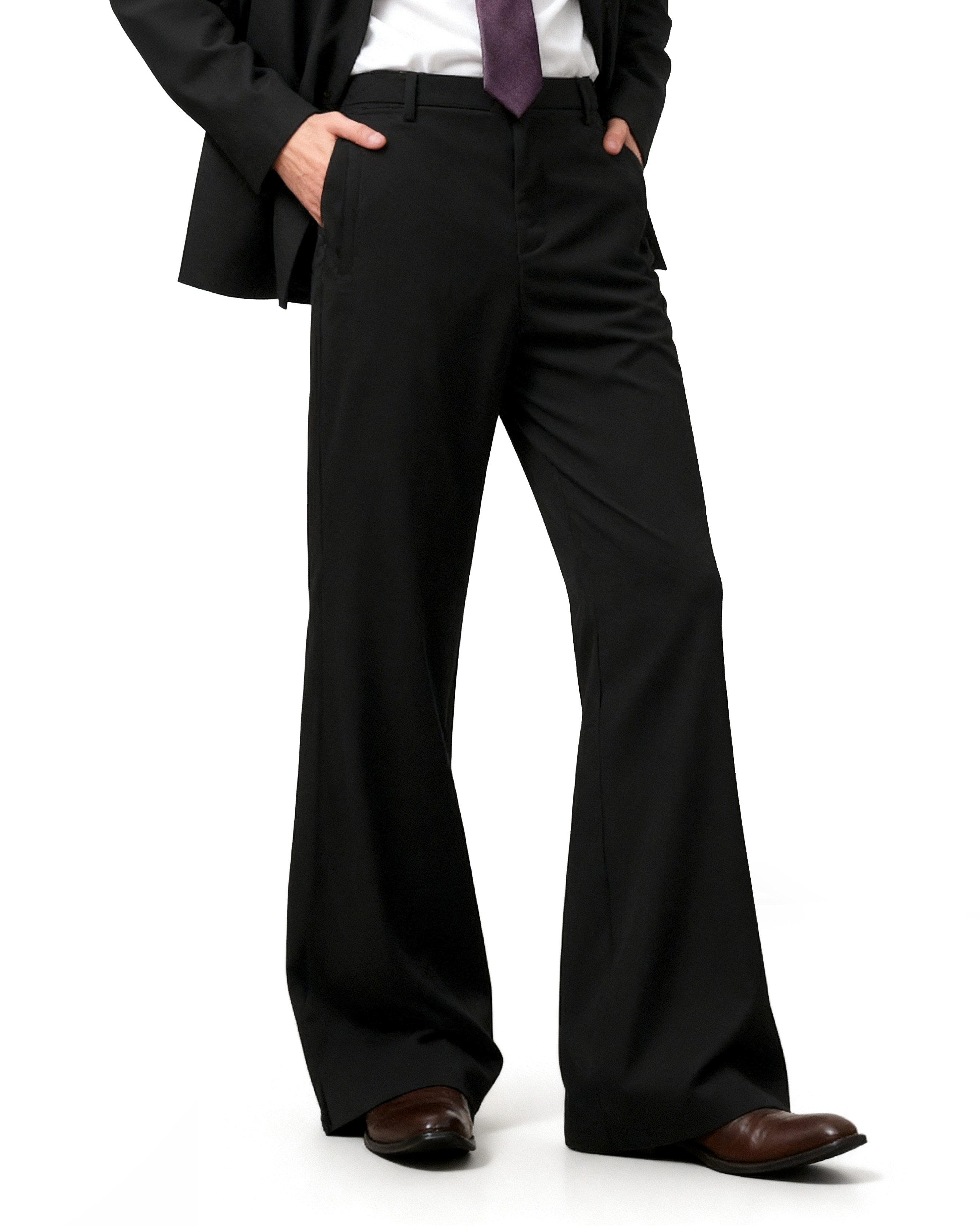 Tailored Straight Leg Semi-Flare Suit Trousers-4
