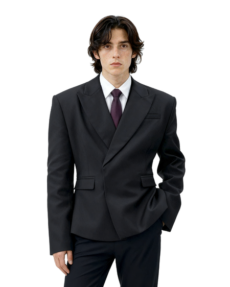Wide-Lapel Structured Double-Breasted Blazer
