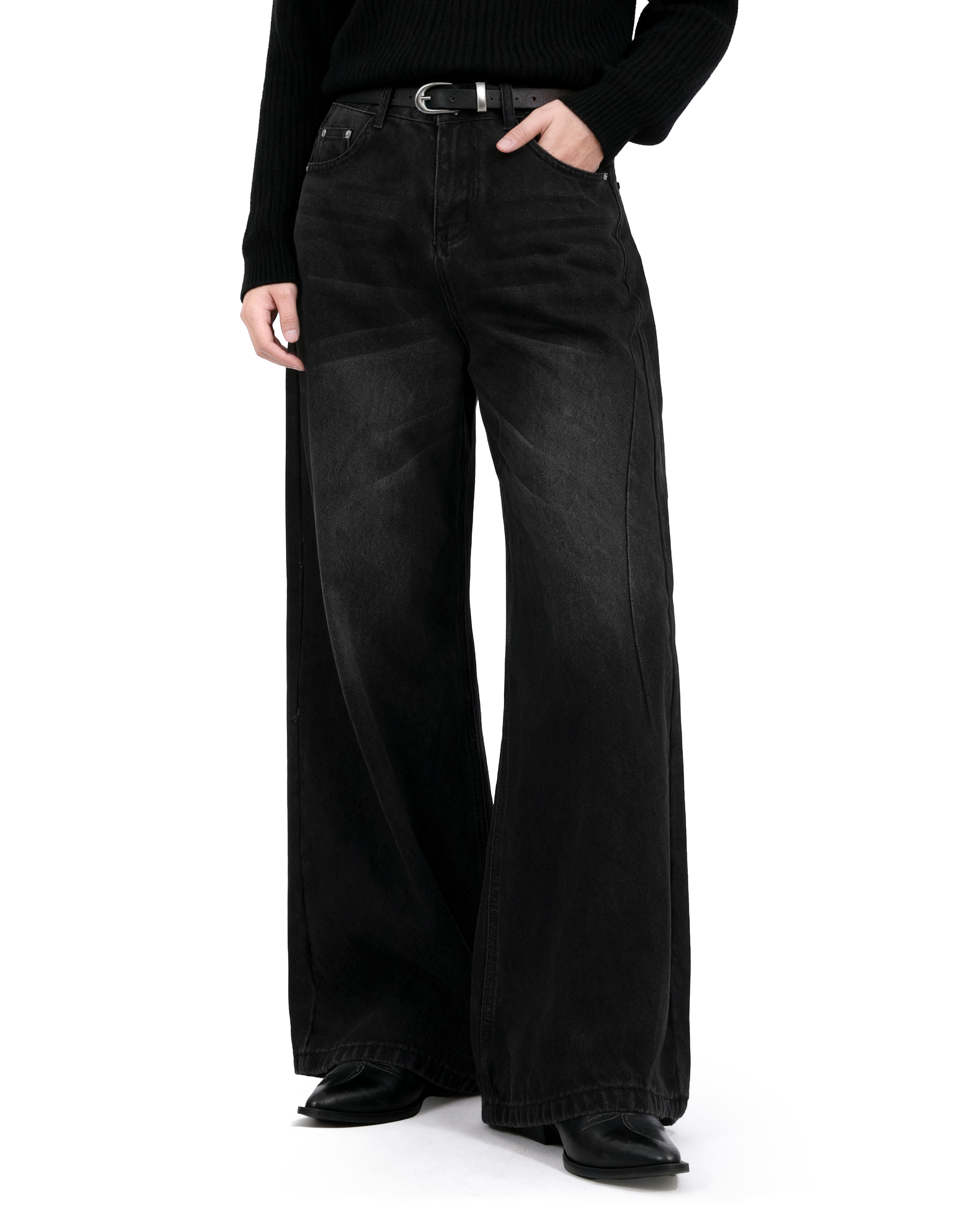 Vintage Washed Wide Leg Denim Pants-3