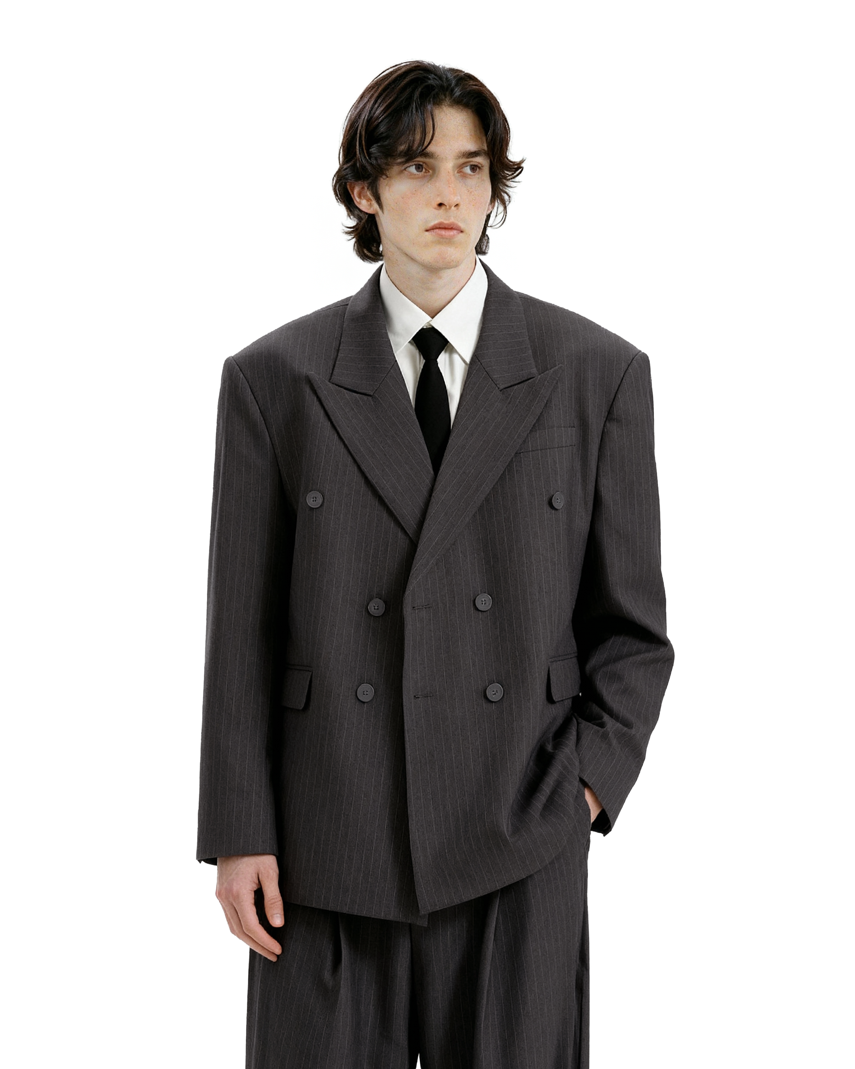 Boxy Double-Breasted Pinstripe Blazer and Wide Leg Pleated Pants Two-Piece Set - nightcity clothing