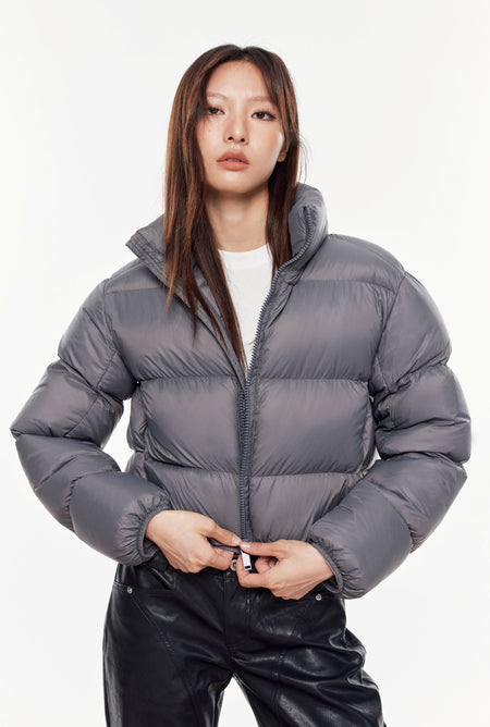 Minimal Cropped High-Collar Puffer Jacket - nightcity clothing