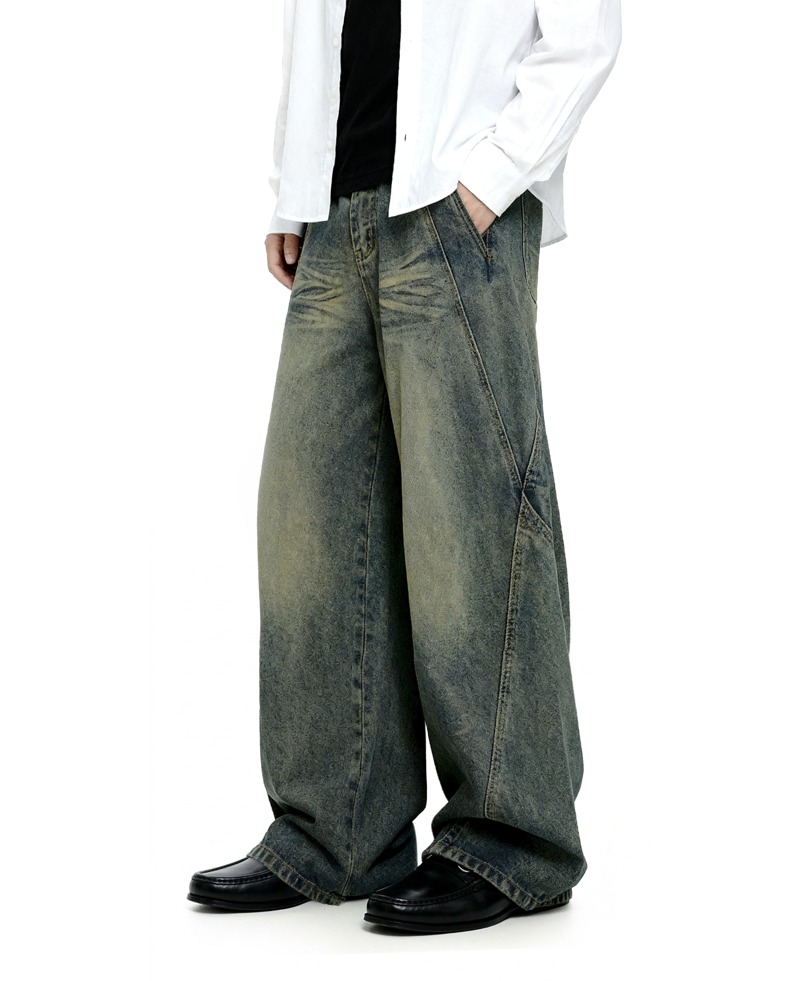 Vintage Wash Straight Leg Denim Jeans-3