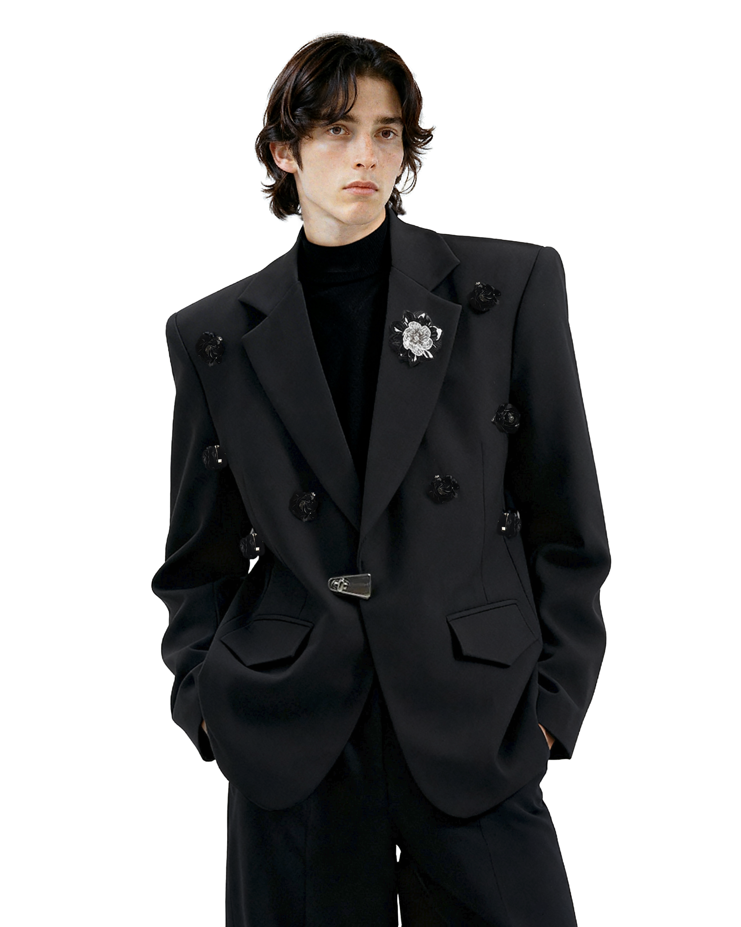 Oversized Embellished Blazer with Floral Appliqués-4