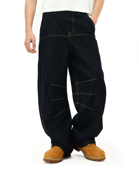 Wide Leg Contrast Stitch Detail Denim Jeans