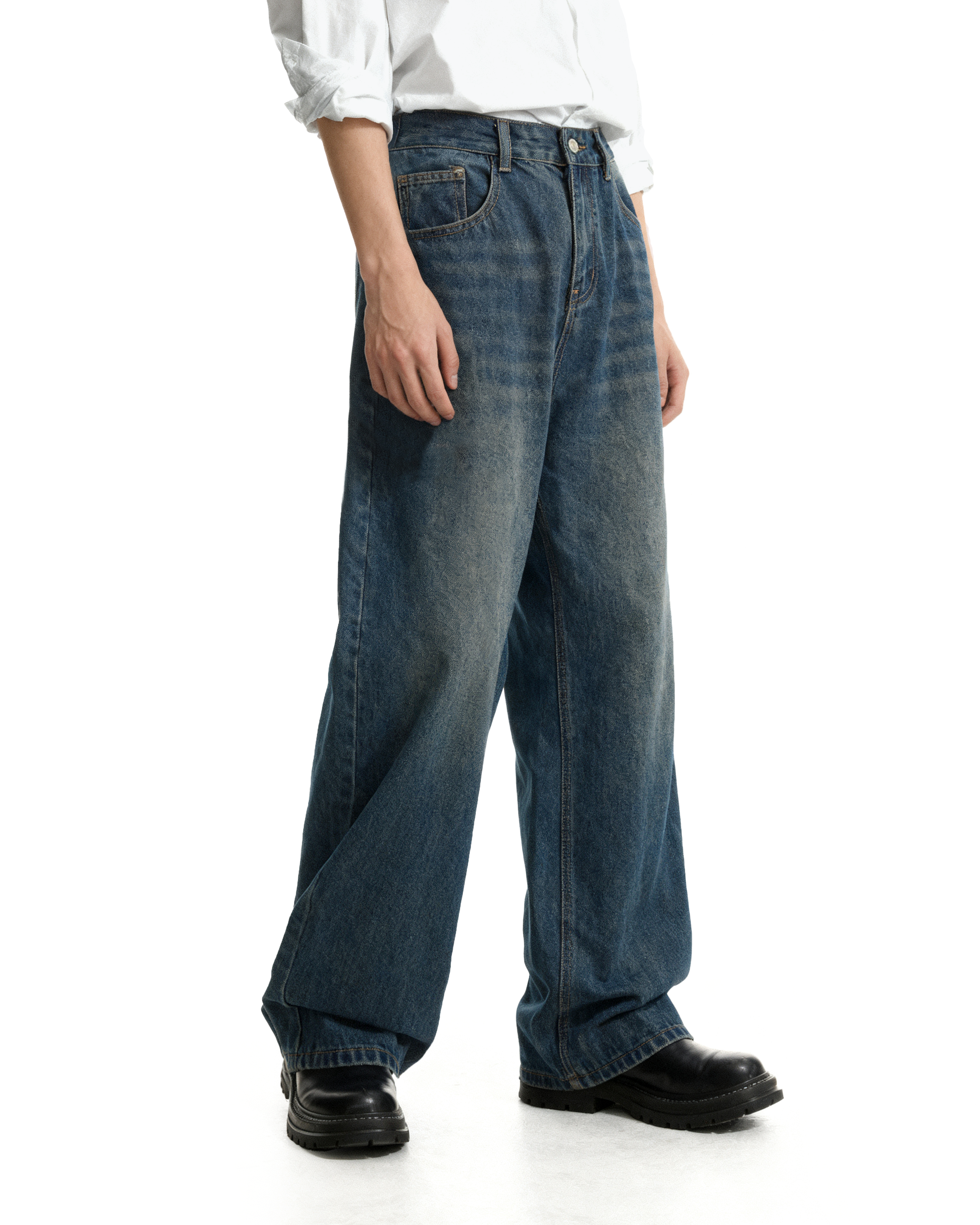 Wide Leg Vintage Faded Jeans-4