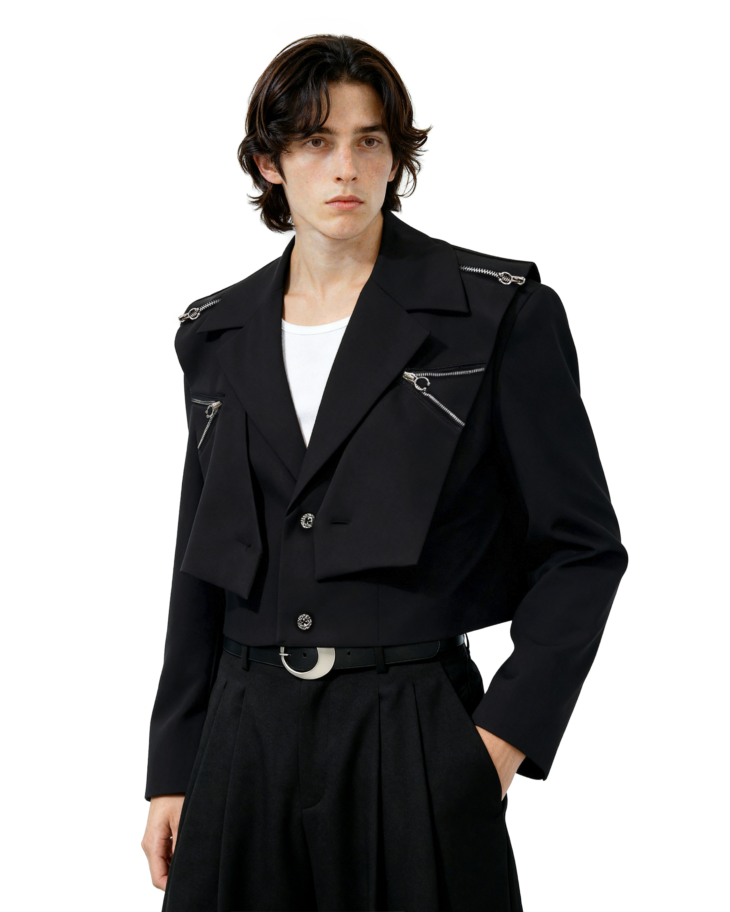 Oversized Cropped Blazer Jacket with Zip Details – nightcity clothing