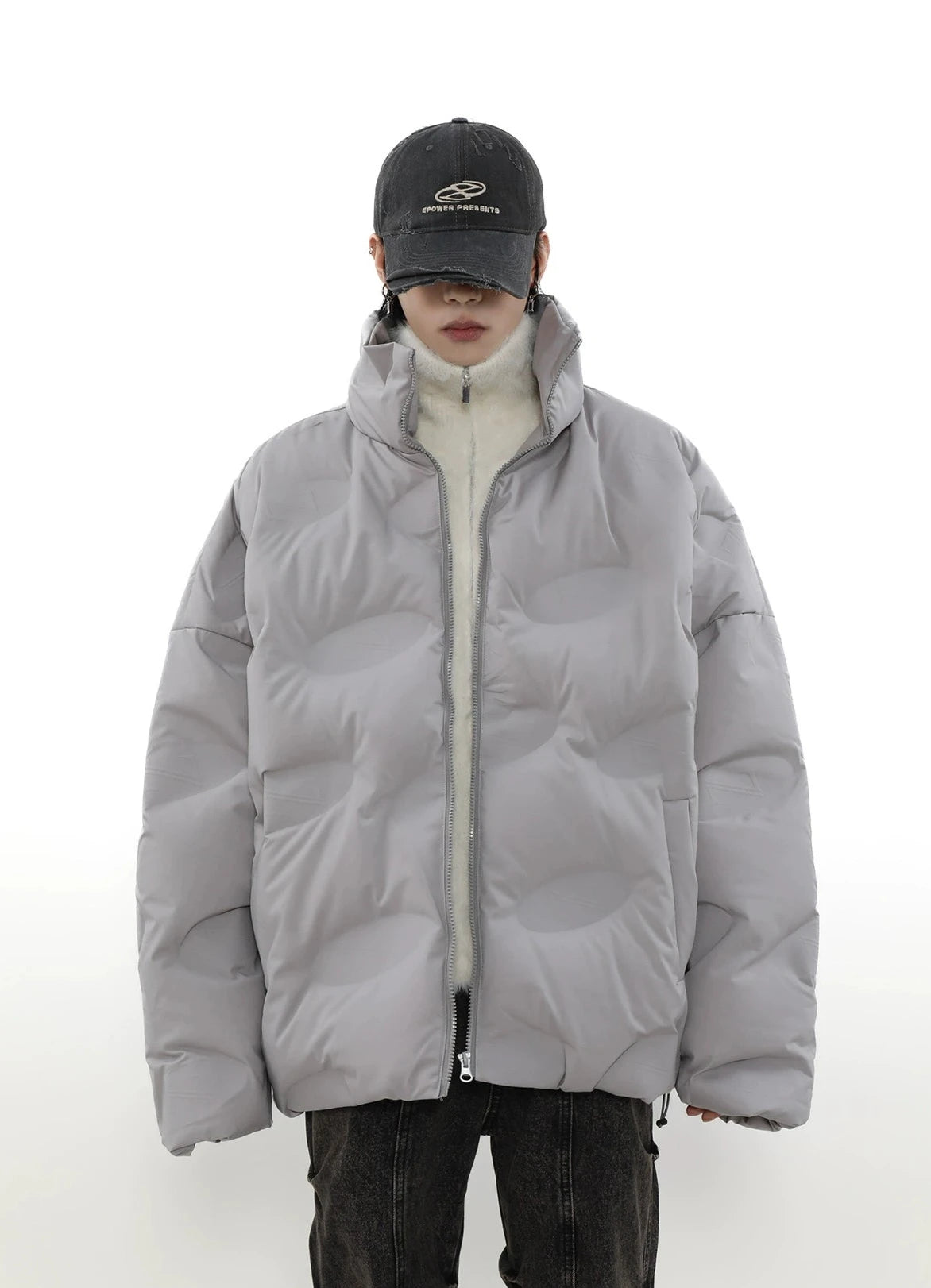 Abstract Quilted High Collar Oversized Puffer Jacket