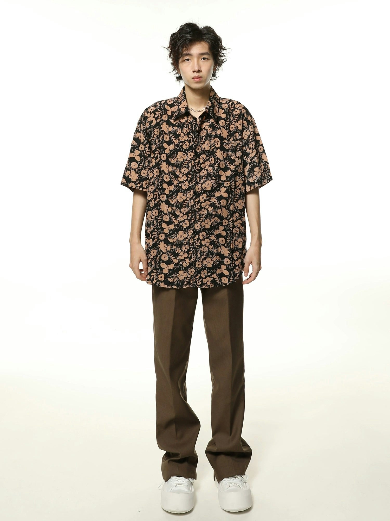 Floral Pattern Oversized Button-Up Shirt