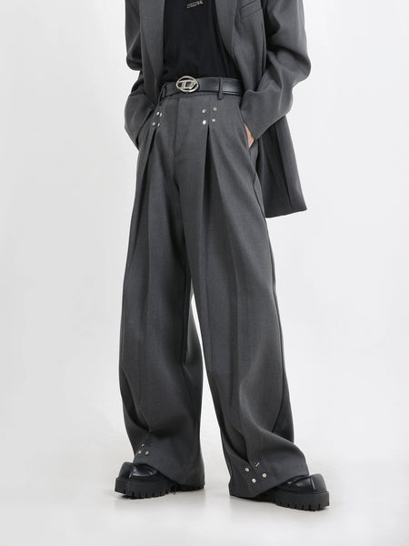 Wide-Leg Silver Accent Embellished Trousers