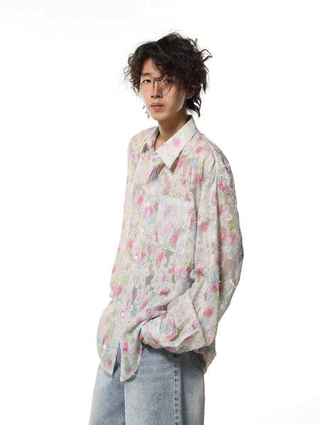 Abstract Pastel Floral Print Oversized Shirt
