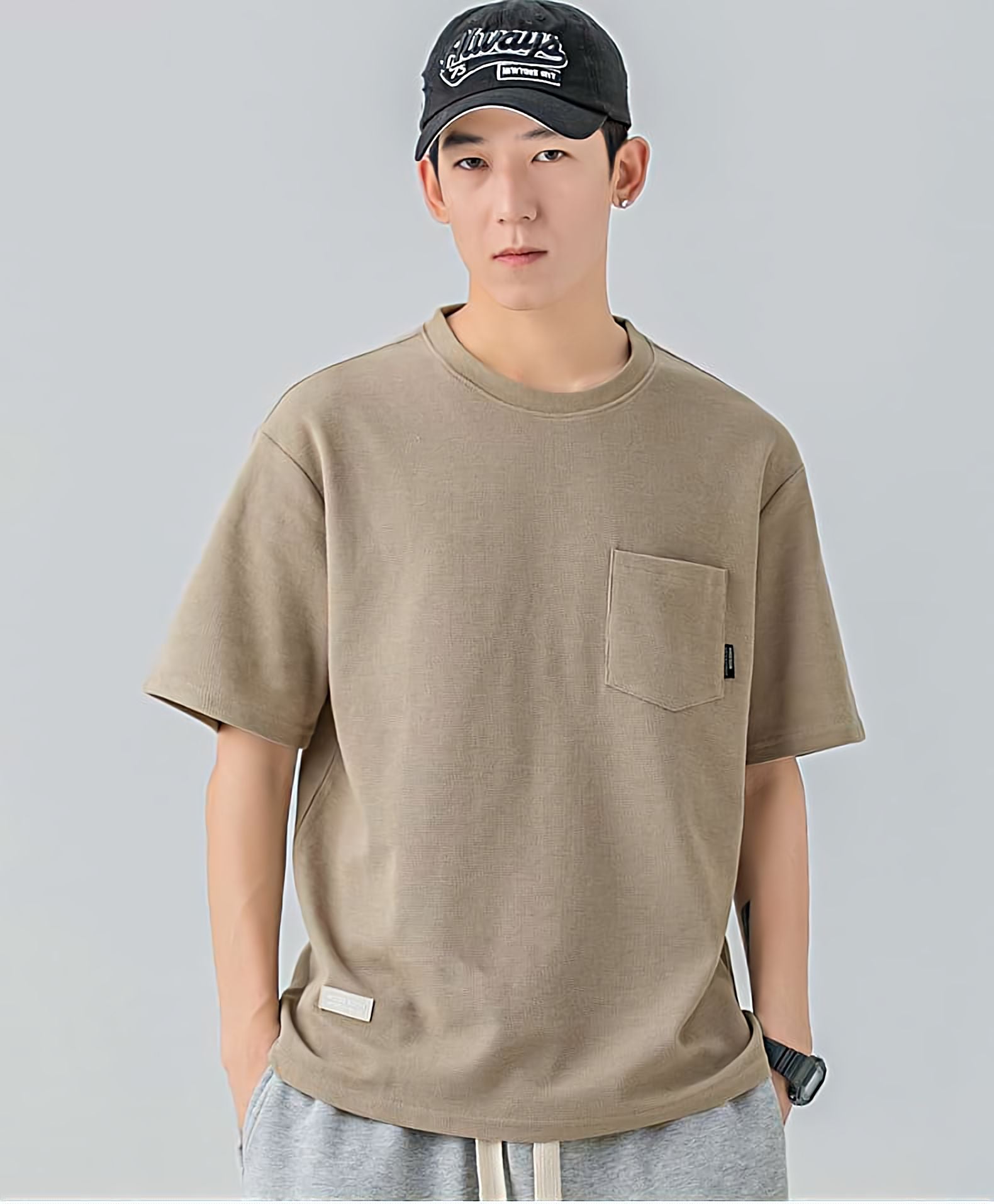 Waffle Texture Round Neck T-Shirt