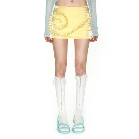 Metallic Mini Skirt with Ruffled Spiral Details