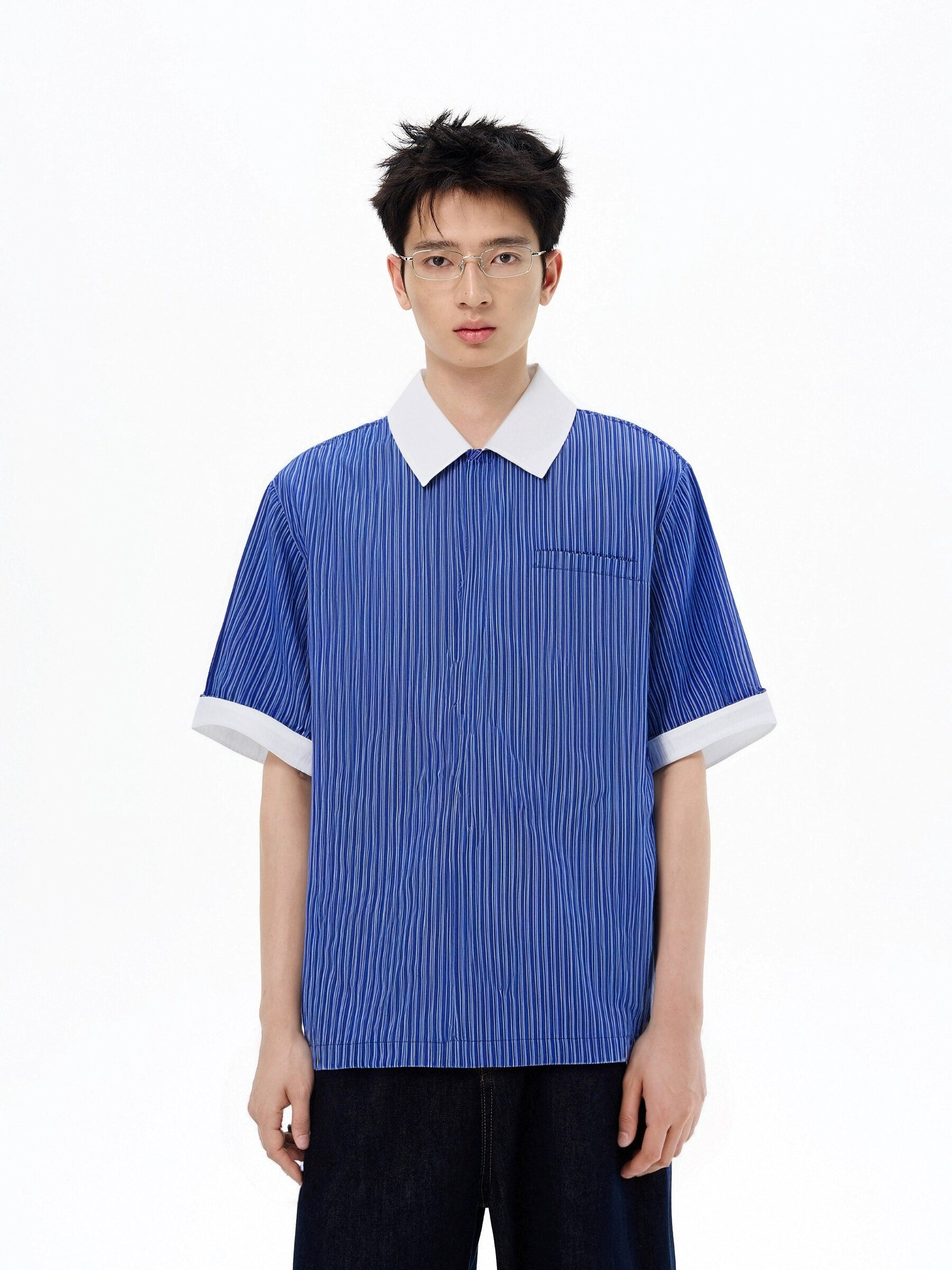 Contrast Trim Stripe Short Sleeve Shirt