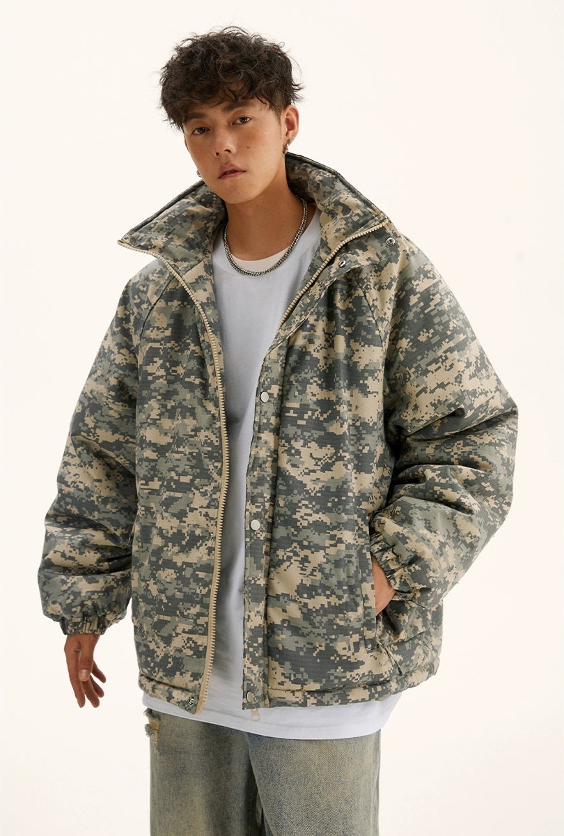 Camo Print Mock-Neck Puffer Jacket